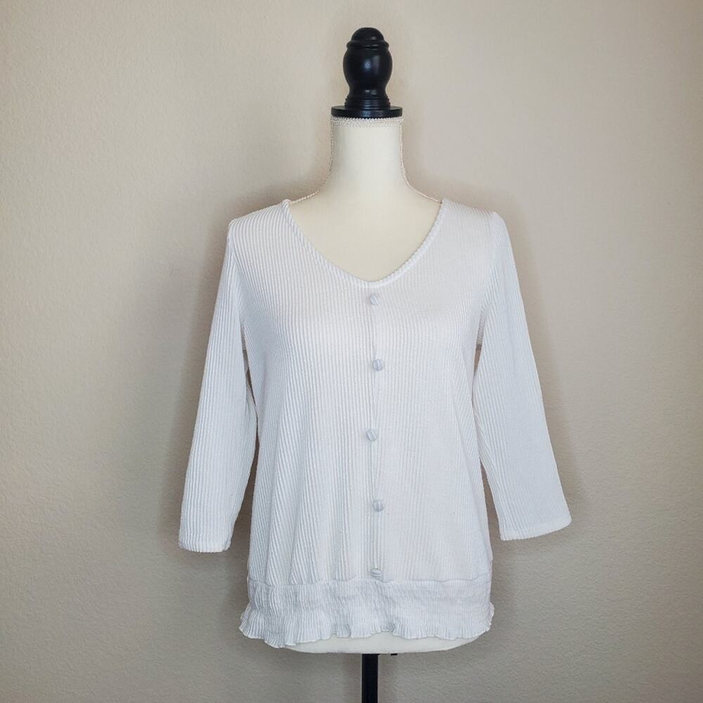 Anthropologie W5 White Ribbed Blouse Small